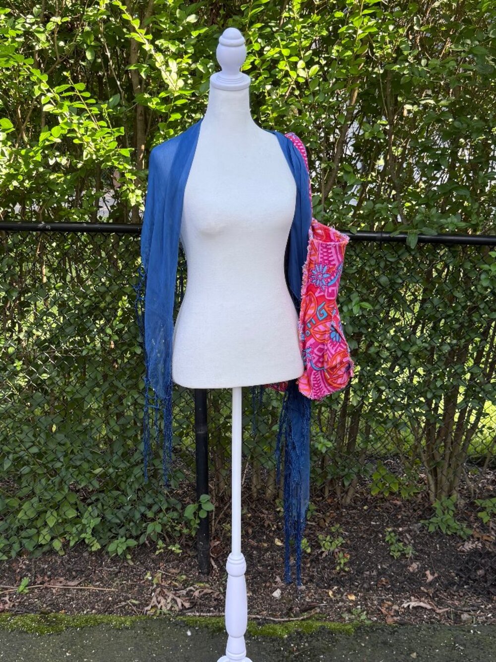 Vintage Blue Rayon Shawl Made in India